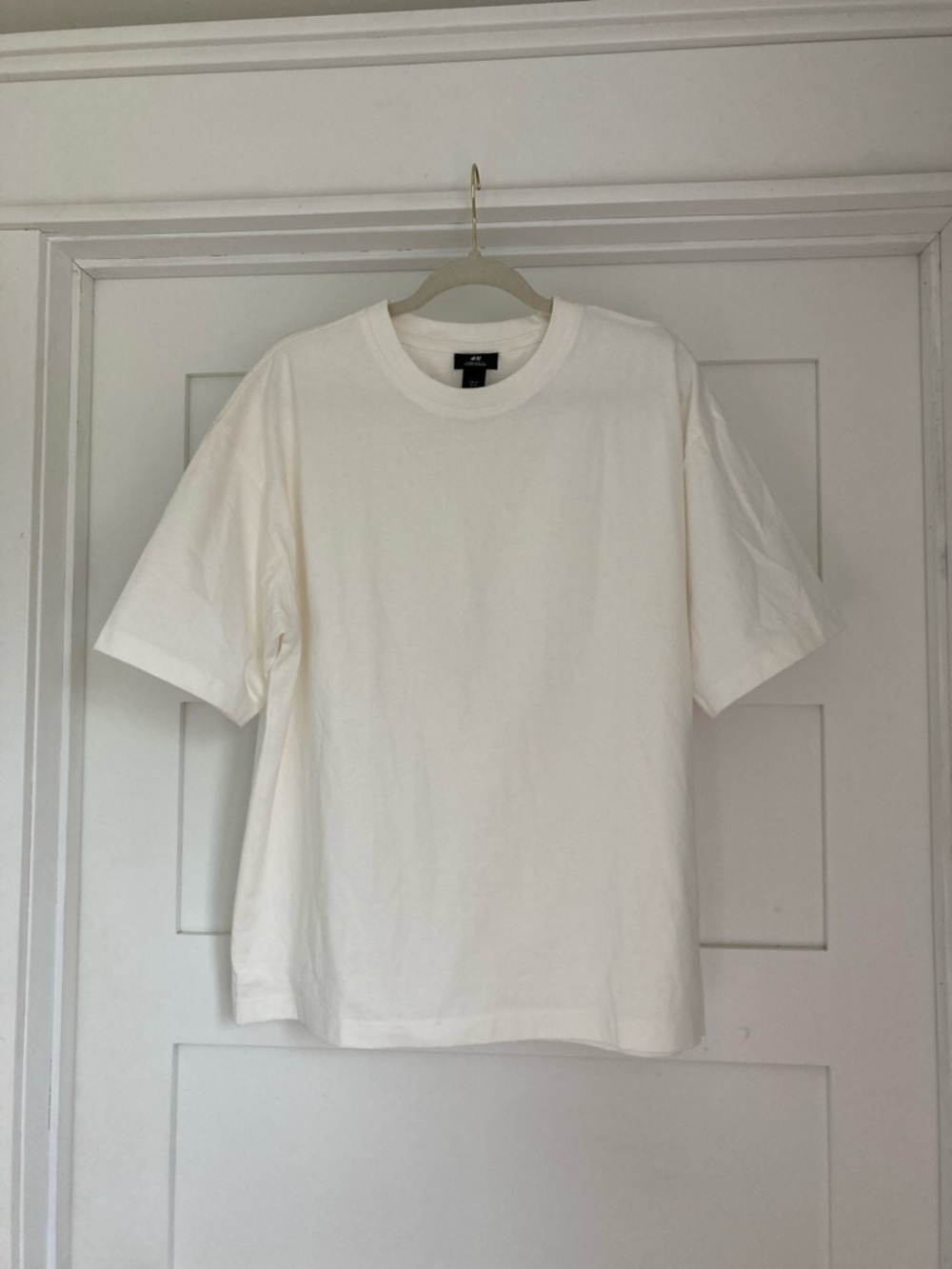 H&M Cotton Tee Shirt White Top Unisex Medium Oversized Fit Summer